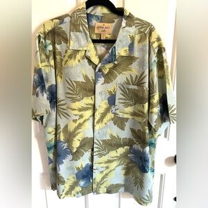 Havana Jacks Café Hawaiian Men’s Button Up Shirt XL Green Blue 100% Silk Floral